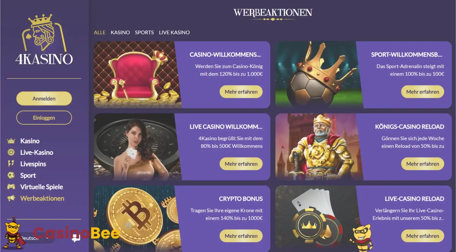 Holen Sie sich Ihren 4Kasino Casino Bonus